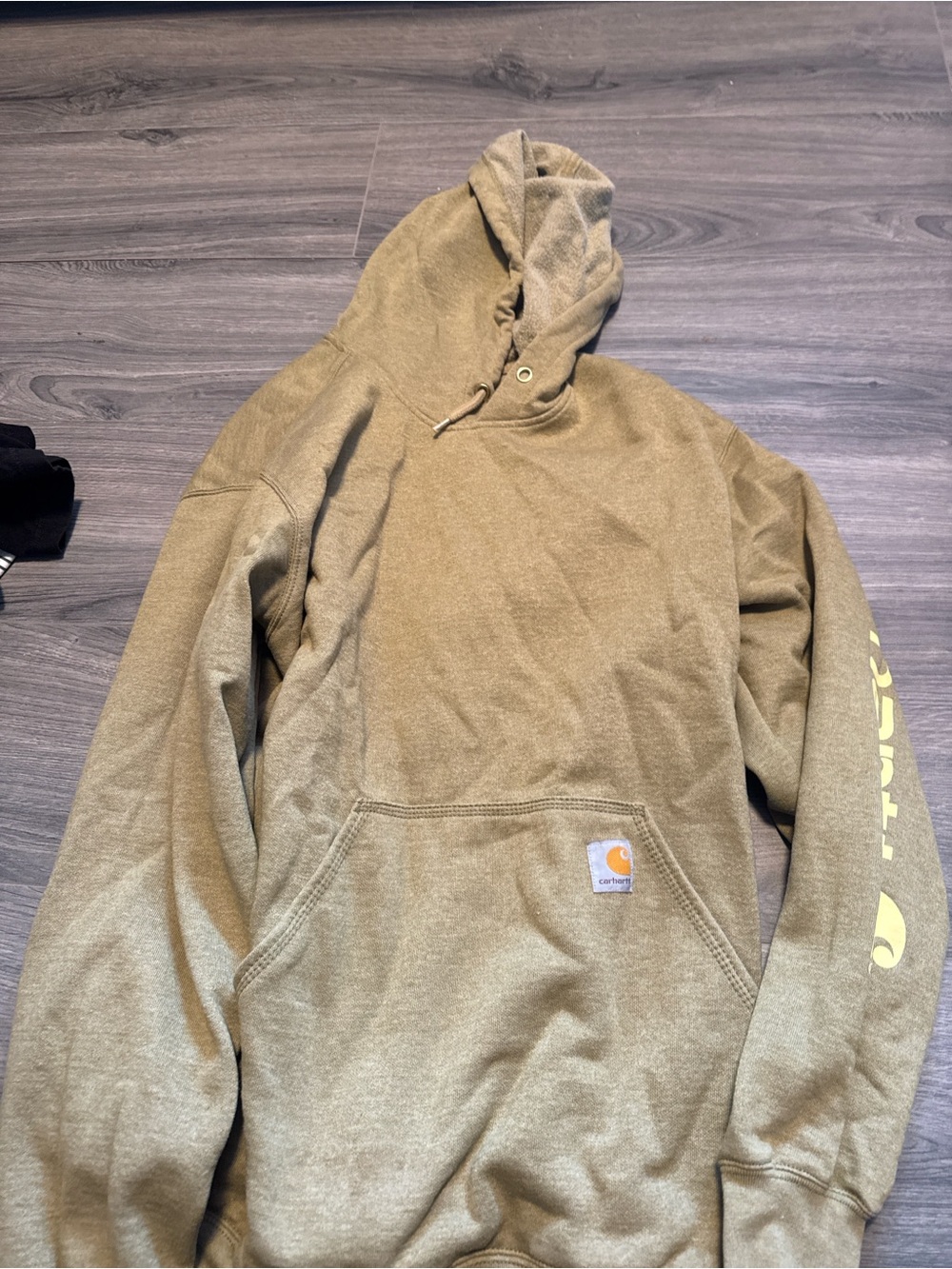 Carhartt Olive Green Men's Hooded Sweatshirt with Logo Sleeve